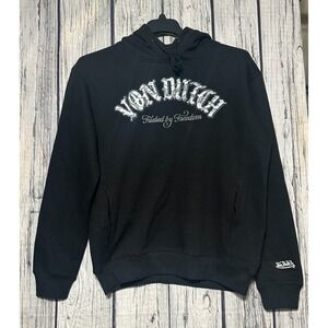 Von Dutch Hoodie Black Mens Med White Spellout Center Logo 3D Fleece Drawstring